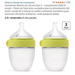 Comotomo Gen 2 Silicone Baby Bottle 2 Pack 5oz Green Slow Flow 0-3 Months